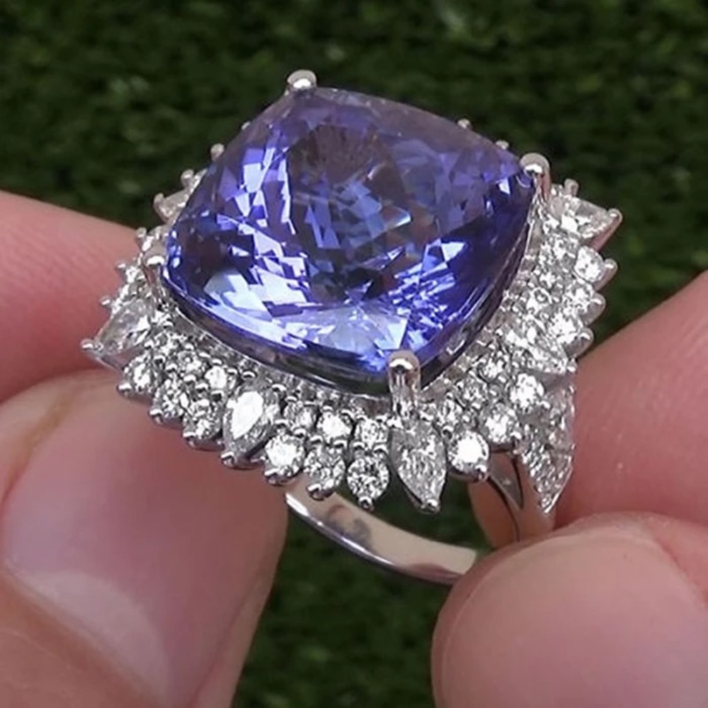 New Vintage 925 Silver Square Cut Blue Sapphire Ring - Picture 3 of 6
